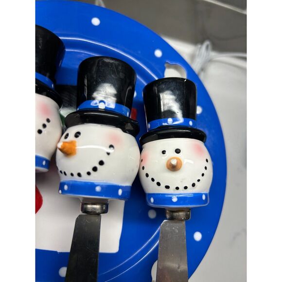 VINTAGE Kirkland's Holiday Snowman Cheese Plate And Spreader Set - Picture 10 of 16